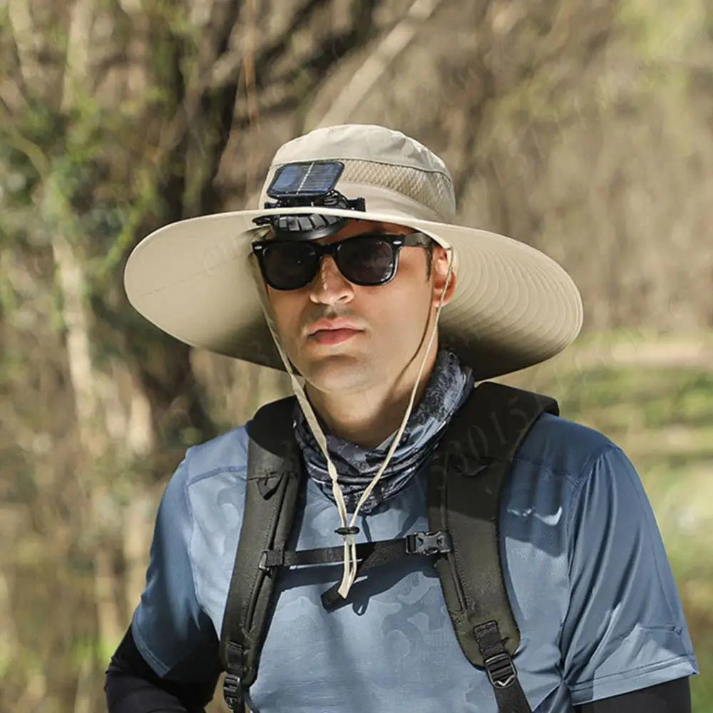 Anti-UV 2 Fans Hat Solar Charging &Air Cooling Fan Sun Hat Wide Brim Bucket Hat For Fisherman 2025 Men Hat Summer Cooler Sun Cap