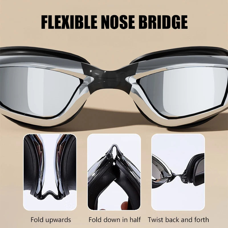 Swimming Goggles HD Anti-Fog UV Silicone Adjustable Glasses Adult Goggles Swimming Ear Plugs Professional Waterproof Glasse 18cm