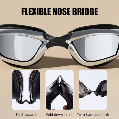 Swimming Goggles HD Anti-Fog UV Silicone Adjustable Glasses Adult Goggles Swimming Ear Plugs Professional Waterproof Glasse 18cm