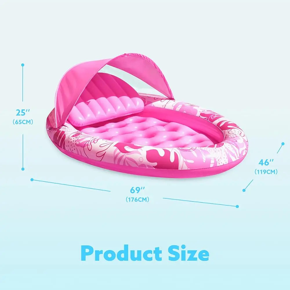 Pool Floats With Canopy - Xl Oval Pool Raft Inflatable Float For Adults With Adjustable Sun Shade Cover, Swimming Pool Tanning
