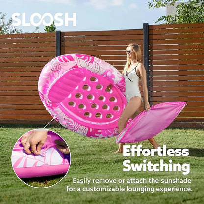 Pool Floats With Canopy - Xl Oval Pool Raft Inflatable Float For Adults With Adjustable Sun Shade Cover, Swimming Pool Tanning