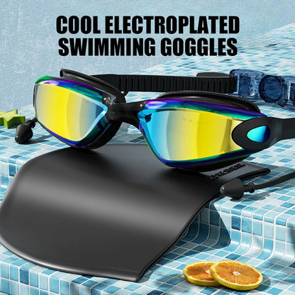 Swimming Goggles HD Anti-Fog UV Silicone Adjustable Glasses Adult Goggles Swimming Ear Plugs Professional Waterproof Glasse 18cm