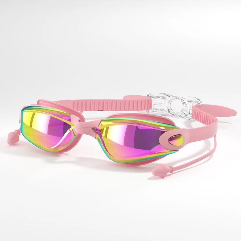 Swimming Goggles HD Anti-Fog UV Silicone Adjustable Glasses Adult Goggles Swimming Ear Plugs Professional Waterproof Glasse 18cm