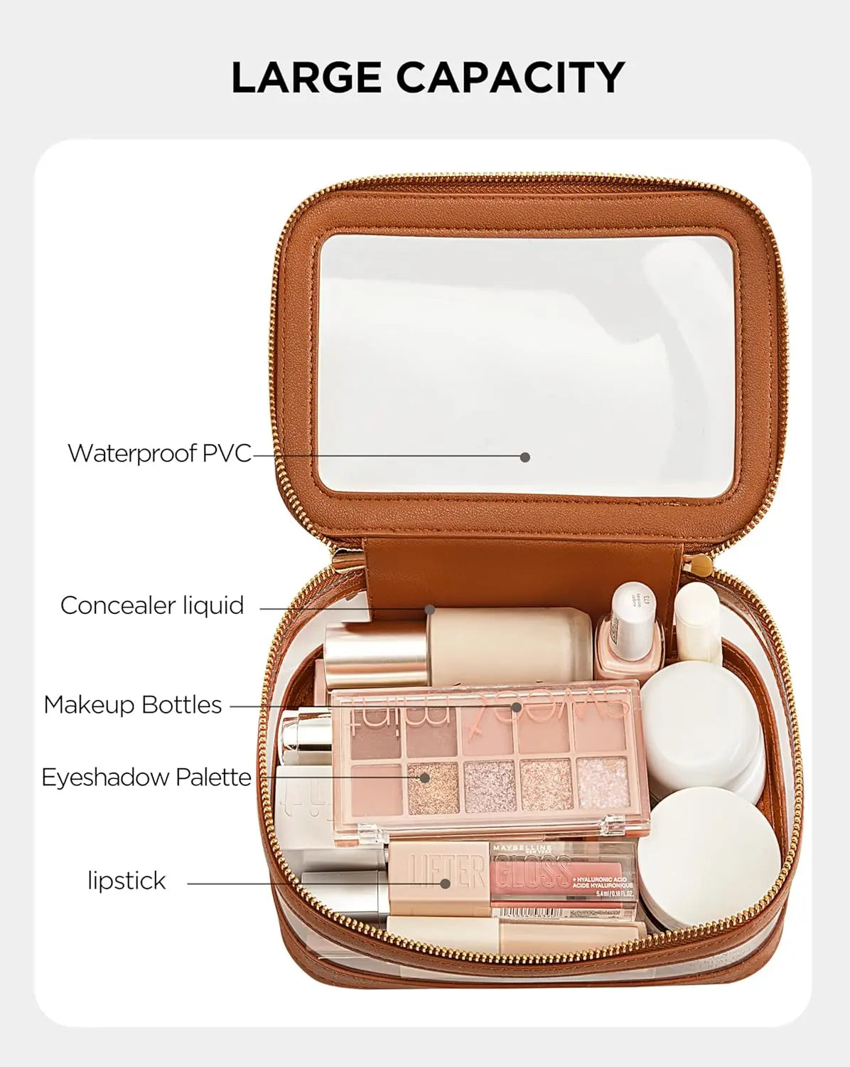 Clear Makeup Bag Portable Travel Cosmetic Bags Multipurpose Leather Toiletry Bag with Zipper Waterproof Transparent Cosmetic