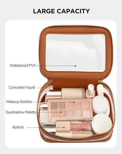 Clear Makeup Bag Portable Travel Cosmetic Bags Multipurpose Leather Toiletry Bag with Zipper Waterproof Transparent Cosmetic