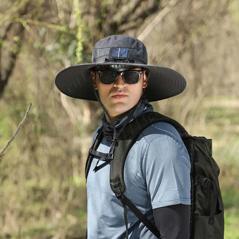Anti-UV 2 Fans Hat Solar Charging &Air Cooling Fan Sun Hat Wide Brim Bucket Hat For Fisherman 2025 Men Hat Summer Cooler Sun Cap