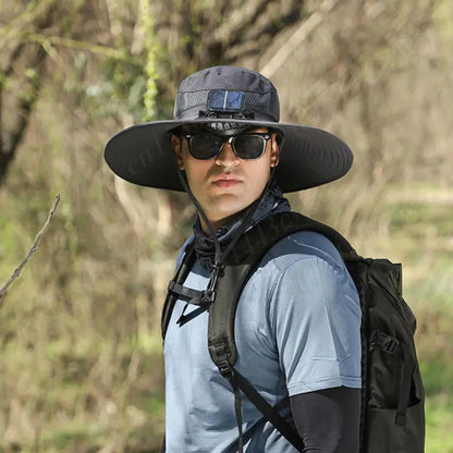 Anti-UV 2 Fans Hat Solar Charging &Air Cooling Fan Sun Hat Wide Brim Bucket Hat For Fisherman 2025 Men Hat Summer Cooler Sun Cap