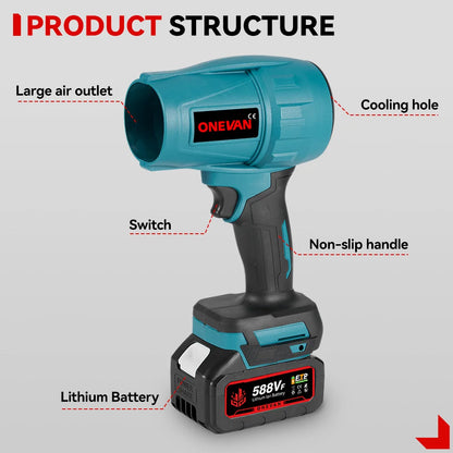 ONEVAN 200M/S Brushless Electric Turbo Fan Blowers 2000W Cordless Jet Fan Snow Leaf Dust Air Blowing Tool Fit 18V Battery