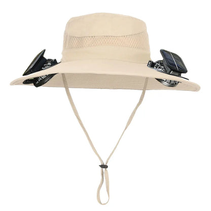 Anti-UV 2 Fans Hat Solar Charging &Air Cooling Fan Sun Hat Wide Brim Bucket Hat For Fisherman 2025 Men Hat Summer Cooler Sun Cap