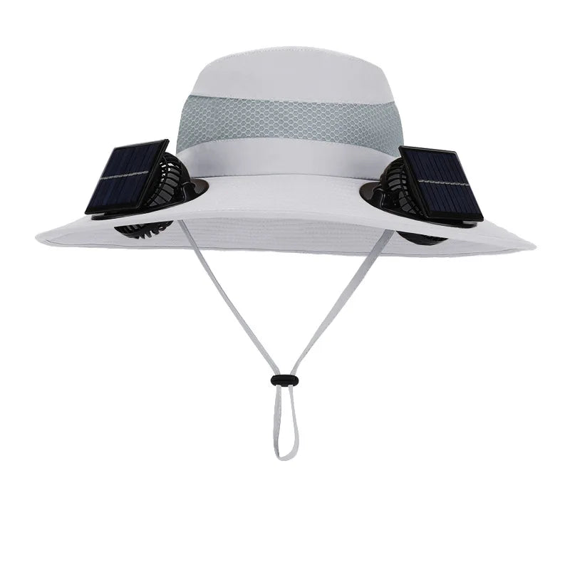 Anti-UV 2 Fans Hat Solar Charging &Air Cooling Fan Sun Hat Wide Brim Bucket Hat For Fisherman 2025 Men Hat Summer Cooler Sun Cap