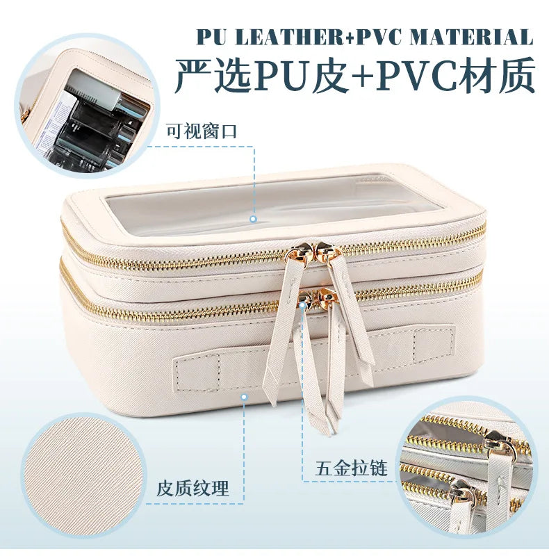 Clear Makeup Bag Portable Travel Cosmetic Bags Multipurpose Leather Toiletry Bag with Zipper Waterproof Transparent Cosmetic