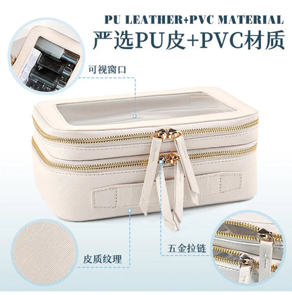 Clear Makeup Bag Portable Travel Cosmetic Bags Multipurpose Leather Toiletry Bag with Zipper Waterproof Transparent Cosmetic