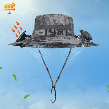 Anti-UV 2 Fans Hat Solar Charging &Air Cooling Fan Sun Hat Wide Brim Bucket Hat For Fisherman 2025 Men Hat Summer Cooler Sun Cap