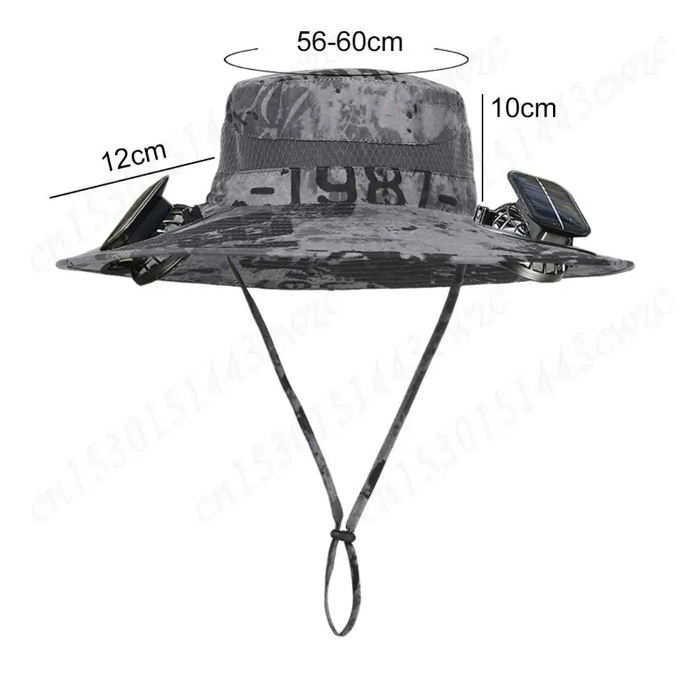 Anti-UV 2 Fans Hat Solar Charging &Air Cooling Fan Sun Hat Wide Brim Bucket Hat For Fisherman 2025 Men Hat Summer Cooler Sun Cap