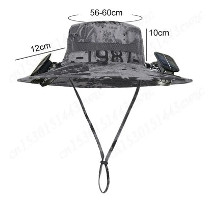 Anti-UV 2 Fans Hat Solar Charging &Air Cooling Fan Sun Hat Wide Brim Bucket Hat For Fisherman 2025 Men Hat Summer Cooler Sun Cap