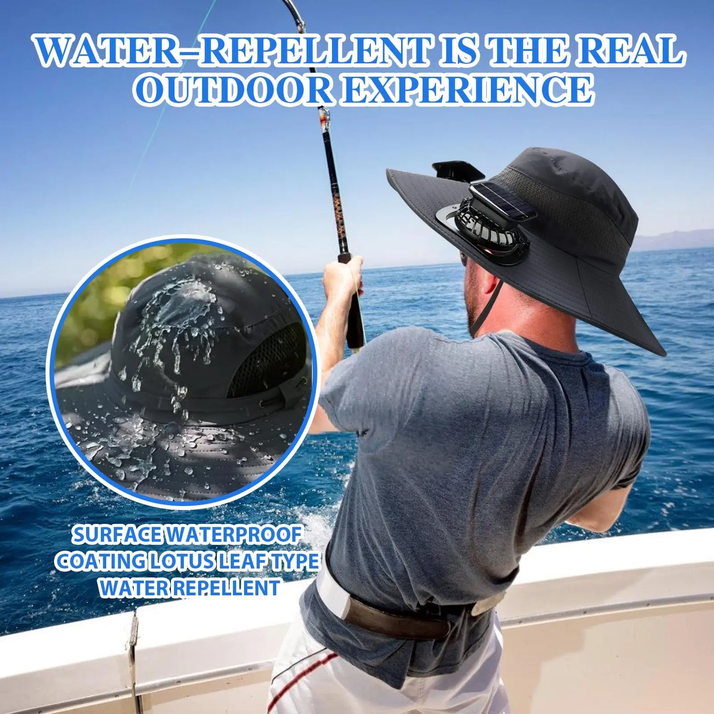 Sun Hat with 2 Solar Fan Fishing Wide Brim Fishing Hat for Outdoor Summer Camping Beach USB & Solar Powered Caps Sun Protection