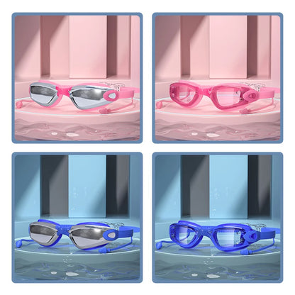 Swimming Goggles HD Anti-Fog UV Silicone Adjustable Glasses Adult Goggles Swimming Ear Plugs Professional Waterproof Glasse 18cm