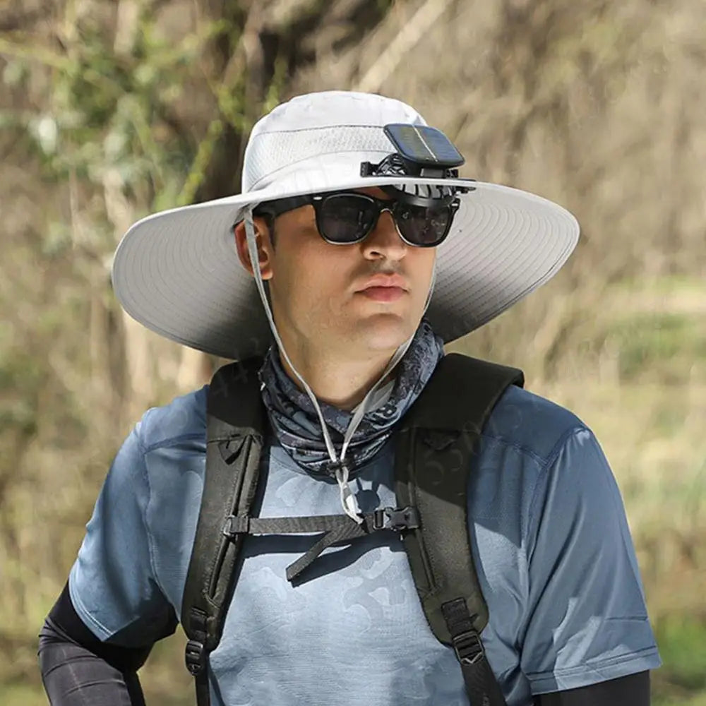 Anti-UV 2 Fans Hat Solar Charging &Air Cooling Fan Sun Hat Wide Brim Bucket Hat For Fisherman 2025 Men Hat Summer Cooler Sun Cap