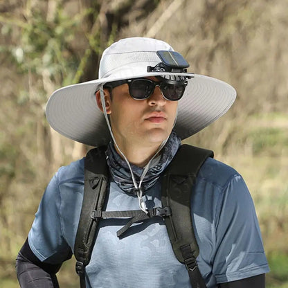 Anti-UV 2 Fans Hat Solar Charging &Air Cooling Fan Sun Hat Wide Brim Bucket Hat For Fisherman 2025 Men Hat Summer Cooler Sun Cap