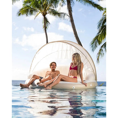 Canopy Island Inflatable Pool Float: Comfortable Lounge Surface – Built-In Cup Holders – Detachable Sunshade – 440Lb 58292Ep