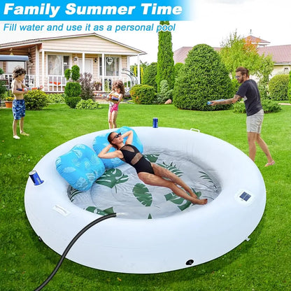 Inflatable Tanning Pool Lounger Float With Lights, Solar Giant Suntan Tub Pool Float Adults, 79'' X 79'' Extra Large Sunbathing