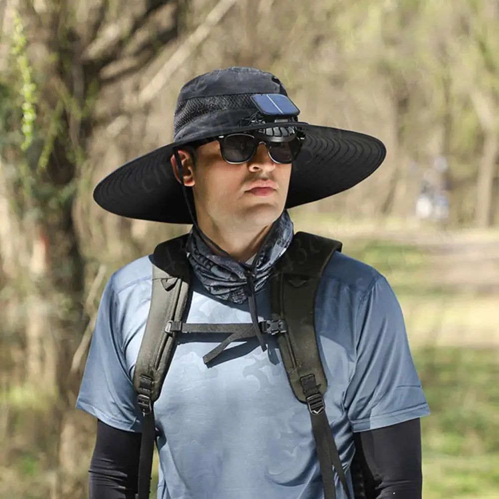 Anti-UV 2 Fans Hat Solar Charging &Air Cooling Fan Sun Hat Wide Brim Bucket Hat For Fisherman 2025 Men Hat Summer Cooler Sun Cap