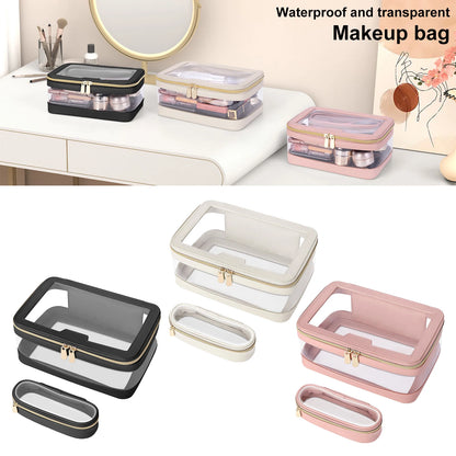 2 Pcs Clear Cosmetic Bag Zipper Waterproof Makeup Bag Lipstick Eyebrown Pencil Makeup Brush Organizer Travel Toiletry Bag