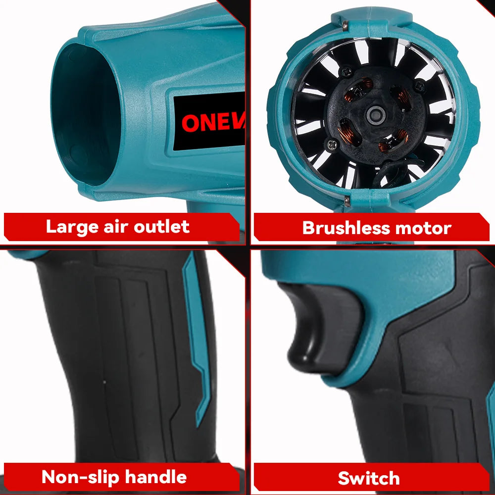 ONEVAN 200M/S Brushless Electric Turbo Fan Blowers 2000W Cordless Jet Fan Snow Leaf Dust Air Blowing Tool Fit 18V Battery