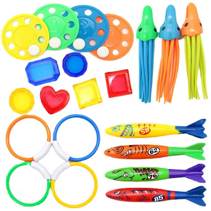 Diving Toys Set Swimming Pool Toys for Kids Diving Sticks Diving Rings Pirate Treasures Fish Toys Octopus Water Swim Bath Toys