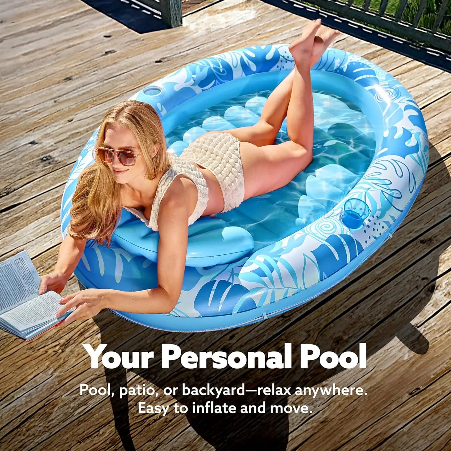 Inflatable Tanning Pool Lounger Float, 70"" X 50"" Pool Floats Adult With Pillow,Oval Suntan Tub Raft Floatie,Sunbathing Bed
