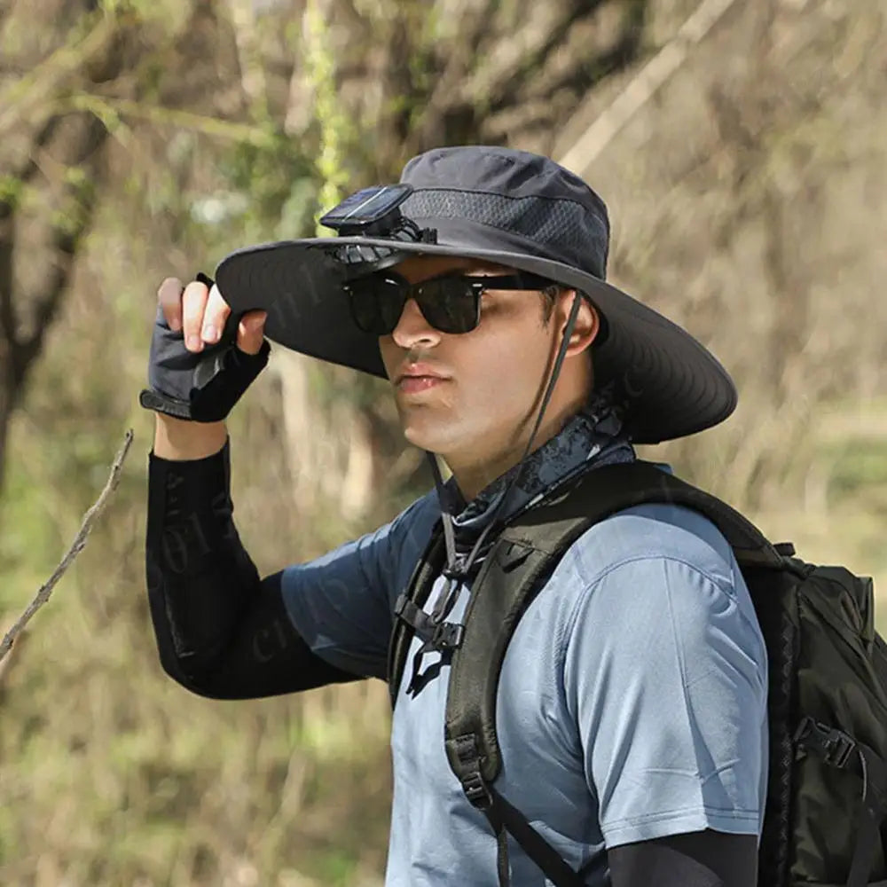 Anti-UV 2 Fans Hat Solar Charging &Air Cooling Fan Sun Hat Wide Brim Bucket Hat For Fisherman 2025 Men Hat Summer Cooler Sun Cap