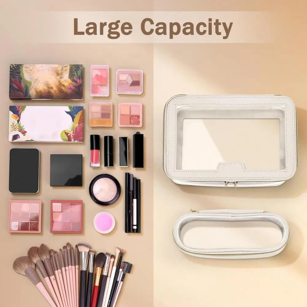 2 Pcs Clear Cosmetic Bag Zipper Waterproof Makeup Bag Lipstick Eyebrown Pencil Makeup Brush Organizer Travel Toiletry Bag