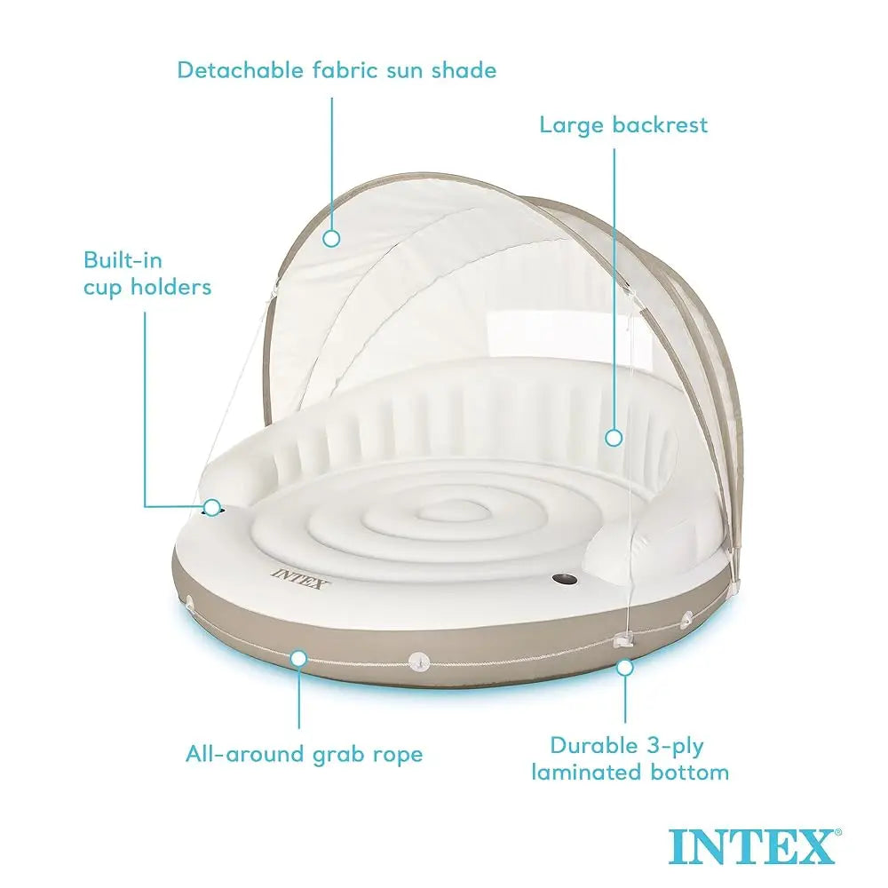 Luxury Inflatable Pool Lounge with Canopy – Cup Holders & Removable Sunshade, Ultimate Relaxation 440 lbs {58292Ep}