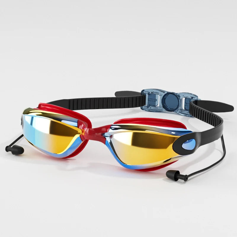 Swimming Goggles HD Anti-Fog UV Silicone Adjustable Glasses Adult Goggles Swimming Ear Plugs Professional Waterproof Glasse 18cm