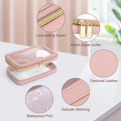 2 Pcs Clear Cosmetic Bag Zipper Waterproof Makeup Bag Lipstick Eyebrown Pencil Makeup Brush Organizer Travel Toiletry Bag