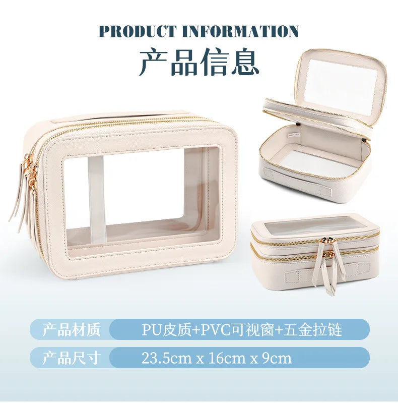 New women's toiletry bag for business trips waterproof storage Large capacity portable pu double transparent makeup bag