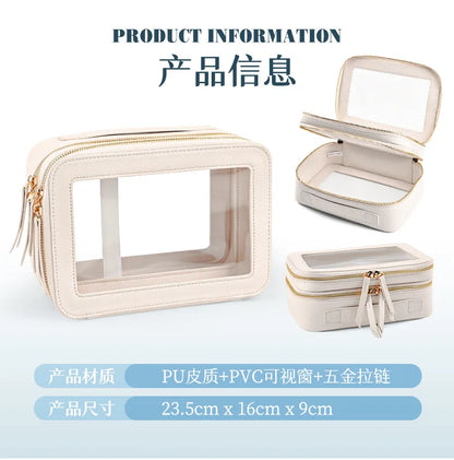 New women's toiletry bag for business trips waterproof storage Large capacity portable pu double transparent makeup bag