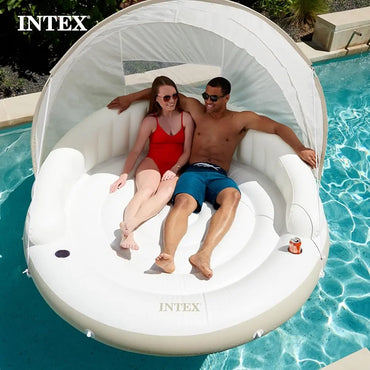 Luxury Inflatable Pool Lounge with Canopy – Cup Holders & Removable Sunshade, Ultimate Relaxation 440 lbs {58292Ep}