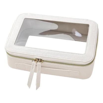 Dry and Wet Separation Portable Leather Toilet Bag Portable Large-capacity Double-layer Transparent PVC Zipper Cosmetic Bag