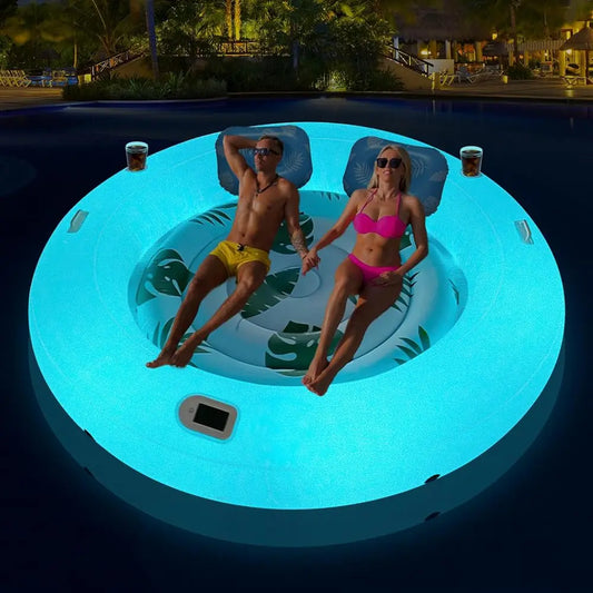 Inflatable Tanning Pool Lounger Float With Lights, Solar Giant Suntan Tub Pool Float Adults, 79'' X 79'' Extra Large Sunbathing