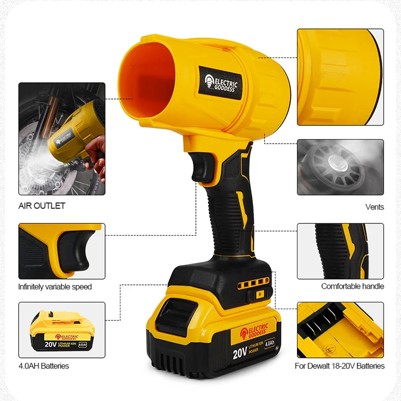For Dewalt 20v Battery Brushless Turbo Blower Air Gun Cordless Blower Battery Set Dust Blowing Tool Clean Computer Clean Car