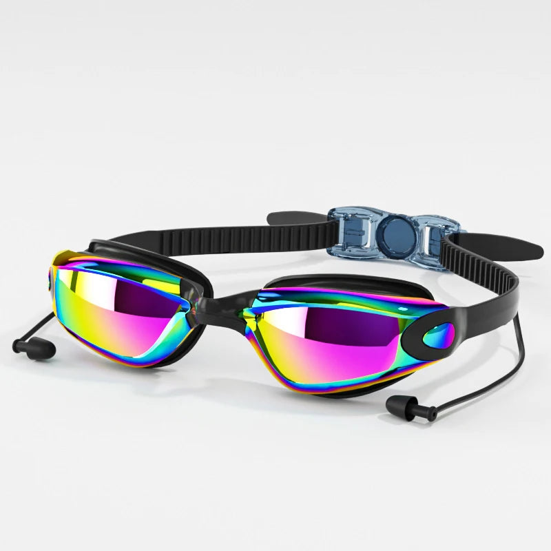 Swimming Goggles HD Anti-Fog UV Silicone Adjustable Glasses Adult Goggles Swimming Ear Plugs Professional Waterproof Glasse 18cm