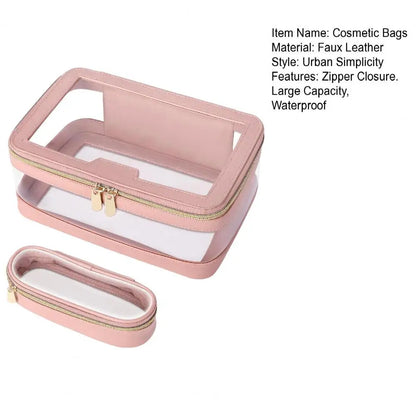 2 Pcs Clear Cosmetic Bag Zipper Waterproof Makeup Bag Lipstick Eyebrown Pencil Makeup Brush Organizer Travel Toiletry Bag