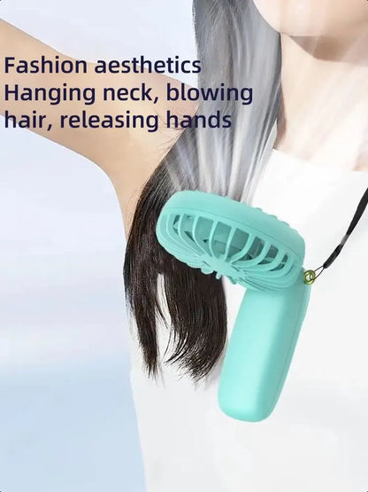 USB Handheld Mini Fan Foldable Portable Neck Hanging Fans 5 Speed USB Rechargeable Fan with Phone Stand and Display Screen