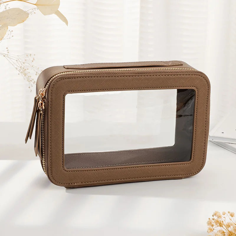 New women's toiletry bag for business trips waterproof storage Large capacity portable pu double transparent makeup bag