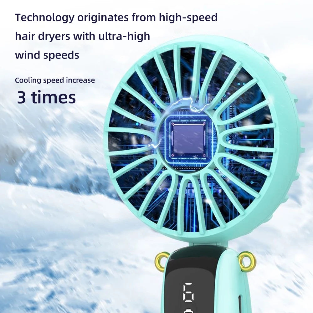 USB Handheld Mini Fan Foldable Portable Neck Hanging Fans 5 Speed USB Rechargeable Fan with Phone Stand and Display Screen