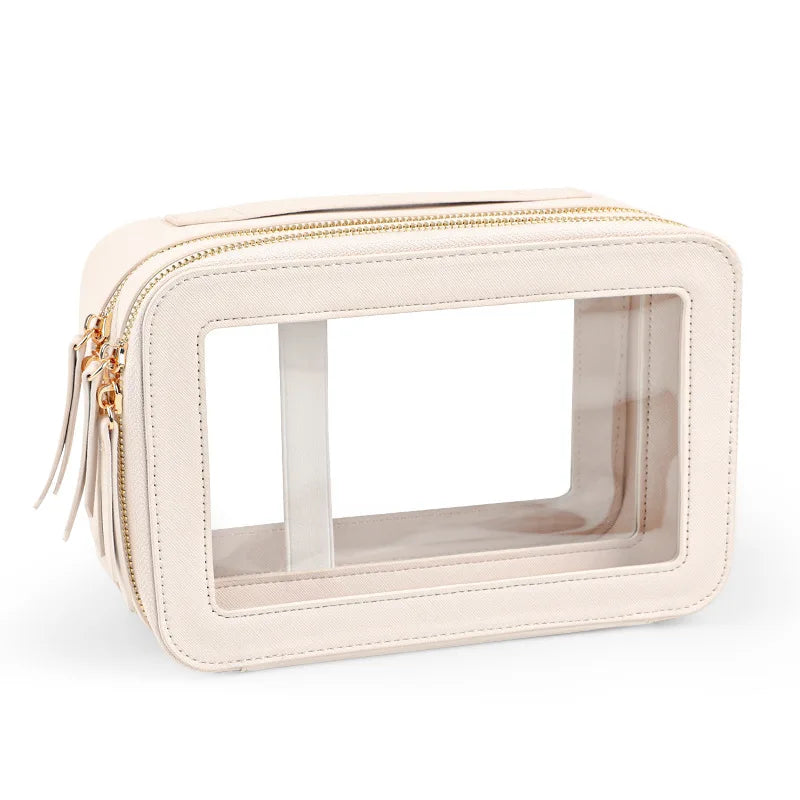 New women's toiletry bag for business trips waterproof storage Large capacity portable pu double transparent makeup bag