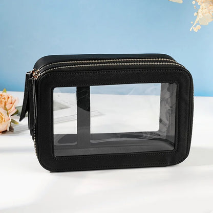 New women's toiletry bag for business trips waterproof storage Large capacity portable pu double transparent makeup bag