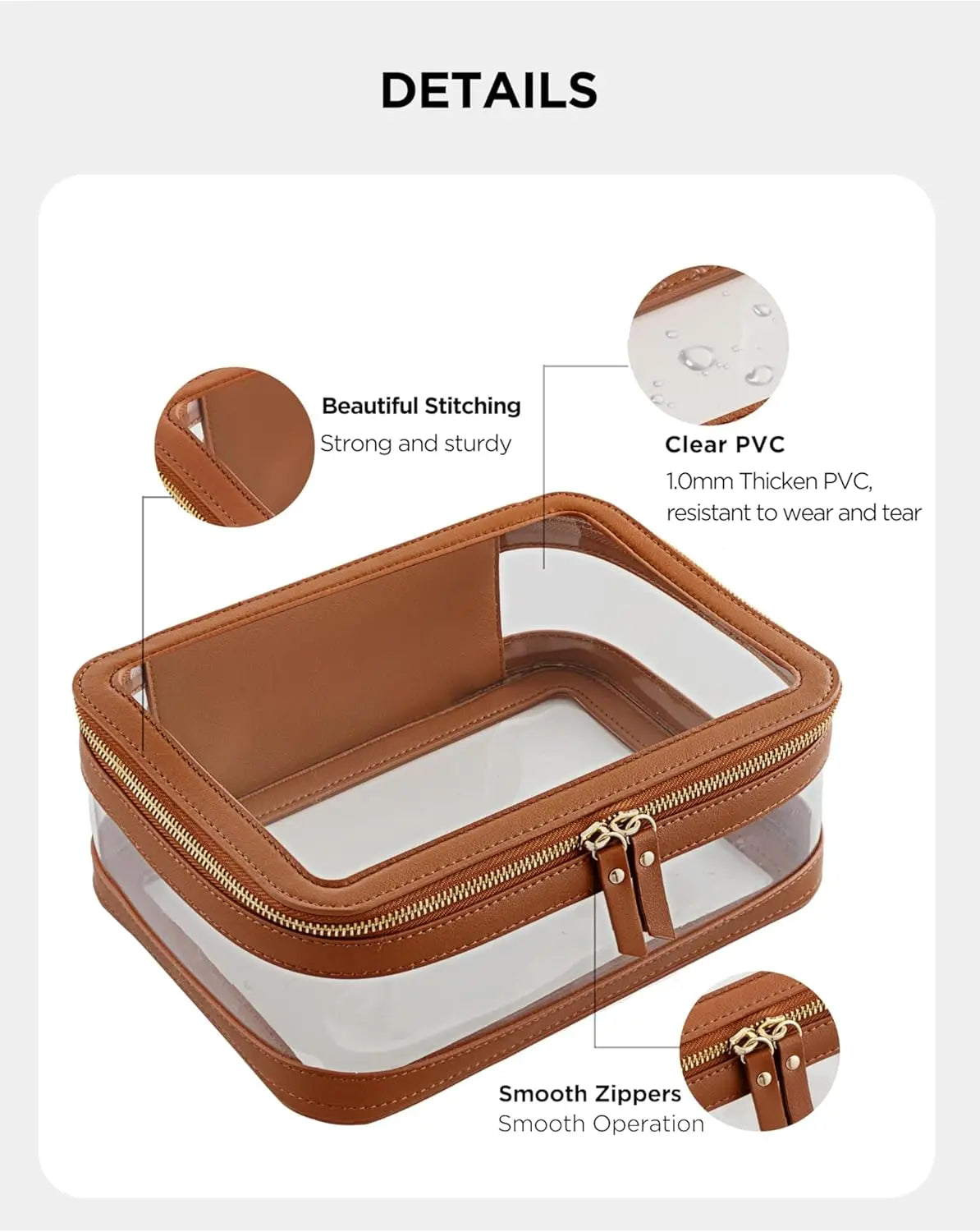 Clear Makeup Bag Portable Travel Cosmetic Bags Multipurpose Leather Toiletry Bag with Zipper Waterproof Transparent Cosmetic