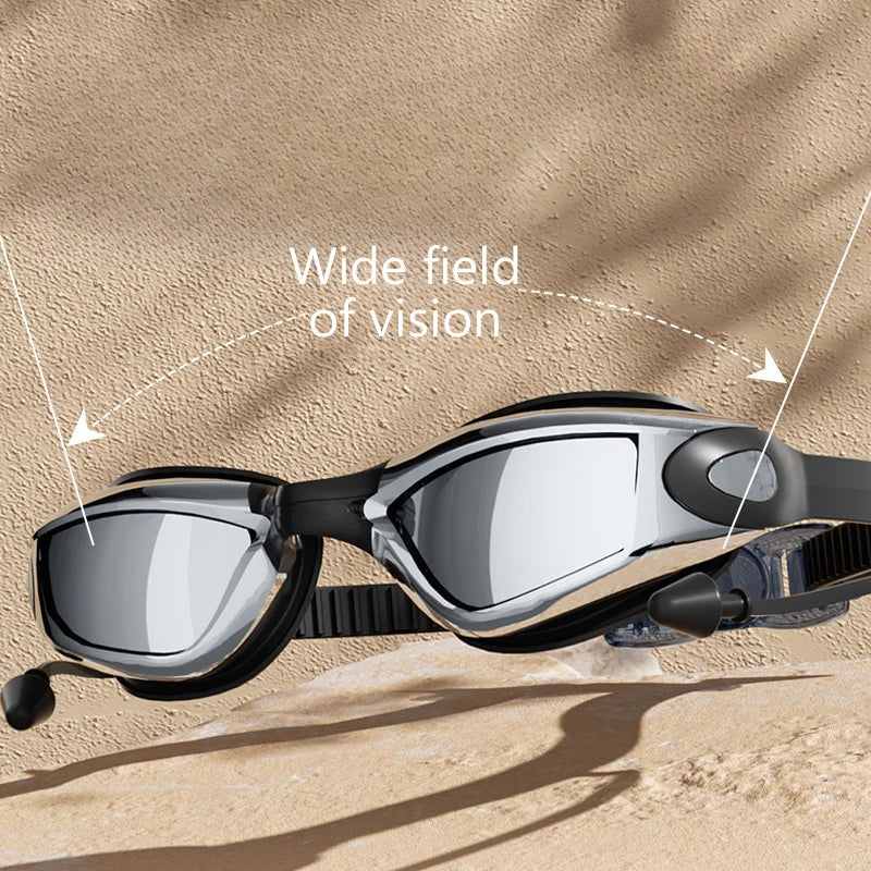Swimming Goggles HD Anti-Fog UV Silicone Adjustable Glasses Adult Goggles Swimming Ear Plugs Professional Waterproof Glasse 18cm
